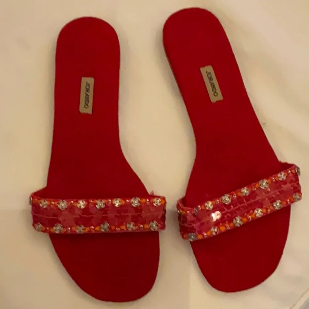 Jorando NEW red suede sandals EU 40, 9.5-10, sequins and beads UNIQUE - Picture 2 of 7